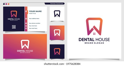 Dental house logo template with modern concept and business card design Premium Vector