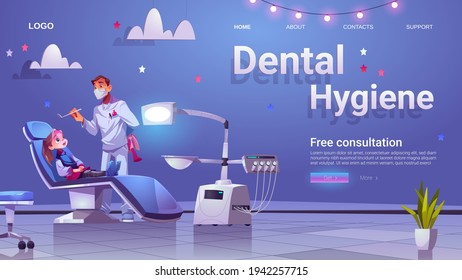 Dental hygiene banner with doctor and girl patient