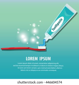 Dental hygiene concept with tooth toothbrush toothpaste and writing. blue Tube of Toothpaste. protect your teeth vector illustration.