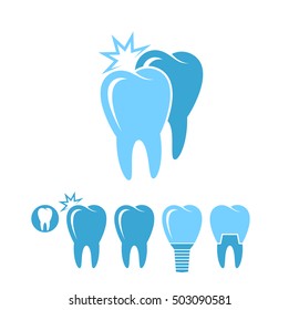 Dental hygiene. Human teeth. Icon set. Isolated teeth on white background