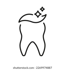 Icono de la línea de higiene dental. Limpieza dental con pictograma lineal de pasta dental. Dientes sanos y limpios. Símbolo de contorno de escritura. Signo de tratamiento dental. Stroke editable. Ilustración de vectores aislados.