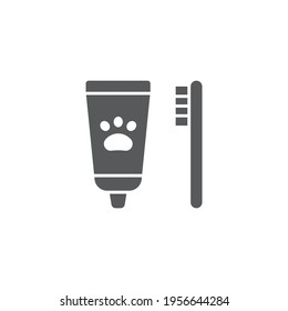  Dental hygiene for pets icon isolated on white background. Toothbrush and toothpaste. Teeth cleaning. Vector