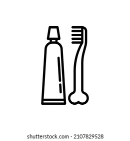 Dental hygiene for pets: toothbrush and toothpaste thin line icon. Modern vector illustration for pet shop.