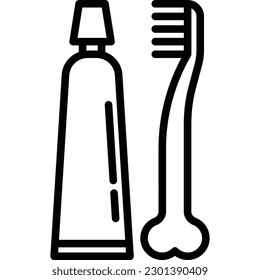 Higiene dental para mascotas: ícono de línea delgada de cepillo de dientes y pasta dental. Ilustración vectorial moderna para tienda de mascotas.