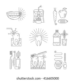 Dental hygiene pictogram collection. Vector illustration, linear design. Logo templates. Isolated elements for banners, web sites, flayers, dental clinics. 