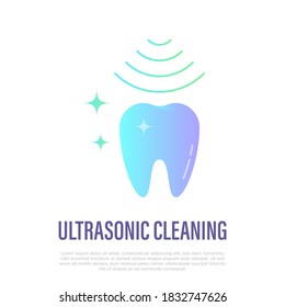 Dental hygiene: shining tooth after cleaning. Ultrasonic cleaning. Flat gradient icon, vector illustration.
