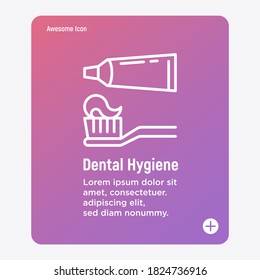 Dental hygiene thin line icon: toothpaste and toothbrush. Vector illustration.