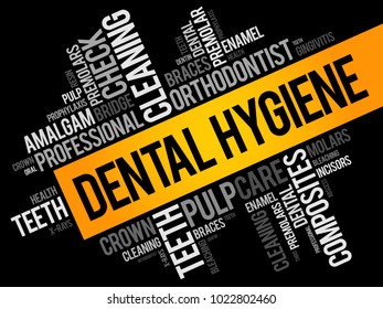 Dental hygiene word cloud collage, health concept background