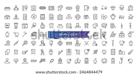 Dental icon collection. Related to tooth, dentist, toothpaste, toothbrush, teeth, implant and dentistry icons. Line icon set.