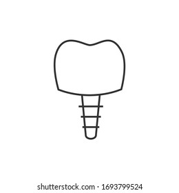 Dental icon. Linear broken or implants tooth icon. Vector illustration.