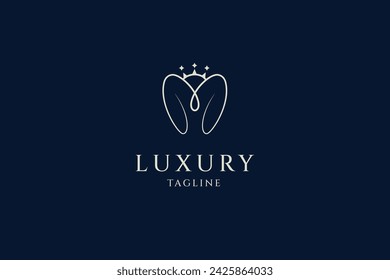 Diseño de logotipo de arte lineal de icono dental con corona de lujo