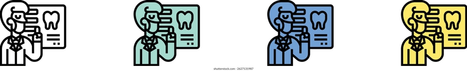dental icon. Outline, Green, Blue and Yellow Style Design Isolated On White Background
