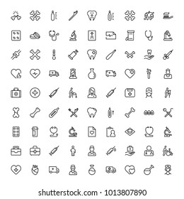 Dental icon set. Collection of vector symbols on white background for web design. Black outline sings for mobile application. 