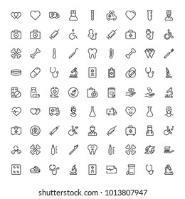 Dental icon set. Collection of vector symbols on white background for web design. Black outline sings for mobile application. 