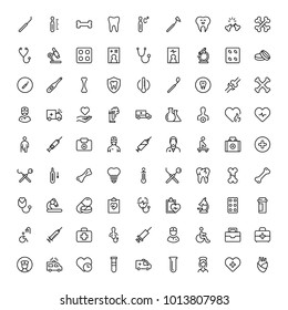 Dental icon set. Collection of vector symbols on white background for web design. Black outline sings for mobile application. 