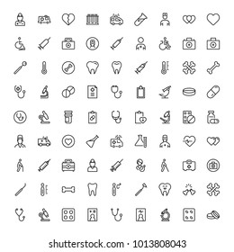 Dental icon set. Collection of vector symbols on white background for web design. Black outline sings for mobile application. 