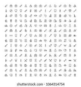 Dental icon set. Collection of vector symbols on white background for web design. Black outline sings for mobile application. 