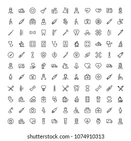 Dental icon set. Collection of vector symbols on white background for web design. Black outline sings for mobile application. 