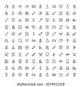 Dental icon set. Collection of vector symbols on white background for web design. Black outline sings for mobile application. 