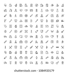 Dental icon set. Collection of vector symbols on white background for web design. Black outline sings for mobile application. 