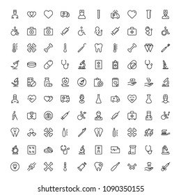 Dental icon set. Collection of vector symbols on white background for web design. Black outline sings for mobile application. 