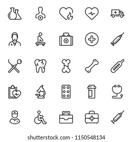 Dental icon set. Collection of vector symbols on white background for web design. Black outline sings for mobile application. 