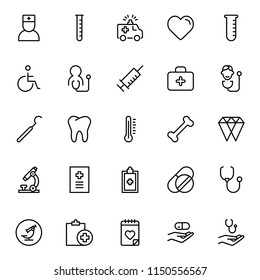 Dental icon set. Collection of vector symbols on white background for web design. Black outline sings for mobile application. 