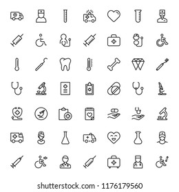 Dental icon set. Collection of vector symbols on white background for web design. Black outline sings for mobile application. 