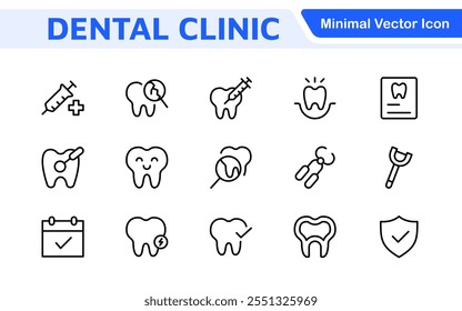 Dental Icon Set. A comprehensive collection of vibrant and professional icons for dental practices, perfect for patient communication to promote oral health awareness.