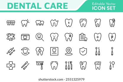 Dental Icon Set. A comprehensive collection of vibrant and professional icons for dental practices, perfect for patient communication to promote oral health awareness.