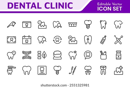 Dental Icon Set. A comprehensive collection of vibrant and professional icons for dental practices, perfect for patient communication to promote oral health awareness.