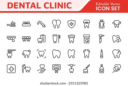 Dental Icon Set. A comprehensive collection of vibrant and professional icons for dental practices, perfect for patient communication to promote oral health awareness.