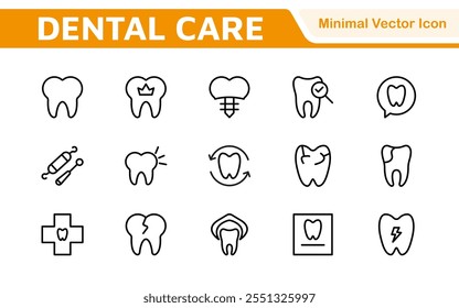 Dental Icon Set. A comprehensive collection of vibrant and professional icons for dental practices, perfect for patient communication to promote oral health awareness.