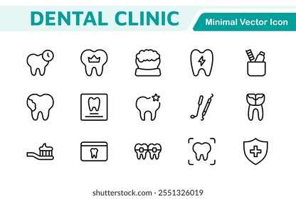 Dental Icon Set. A comprehensive collection of vibrant and professional icons for dental practices, perfect for patient communication to promote oral health awareness.