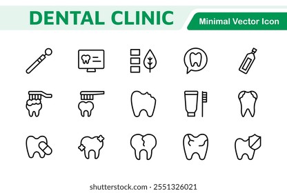 Dental Icon Set. A comprehensive collection of vibrant and professional icons for dental practices, perfect for patient communication to promote oral health awareness.