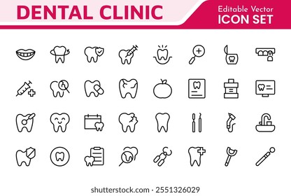 Dental Icon Set. A comprehensive collection of vibrant and professional icons for dental practices, perfect for patient communication to promote oral health awareness.