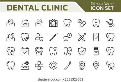 Dental Icon Set. A comprehensive collection of vibrant and professional icons for dental practices, perfect for patient communication to promote oral health awareness.