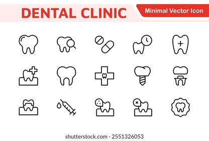 Dental Icon Set. A comprehensive collection of vibrant and professional icons for dental practices, perfect for patient communication to promote oral health awareness.