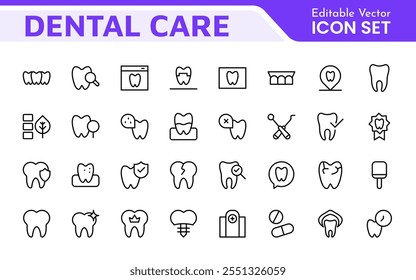 Dental Icon Set. A comprehensive collection of vibrant and professional icons for dental practices, perfect for patient communication to promote oral health awareness.