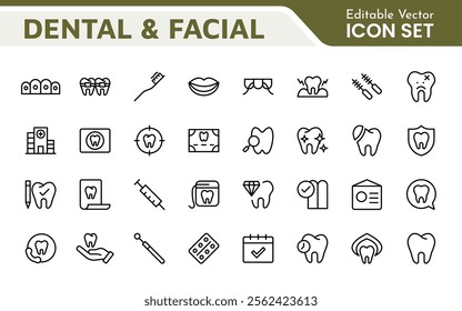 Dental Icon Set. A comprehensive collection of vibrant and professional icons for dental practices, perfect for patient communication to promote oral health awareness.