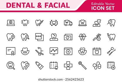 Dental Icon Set. A comprehensive collection of vibrant and professional icons for dental practices, perfect for patient communication to promote oral health awareness.