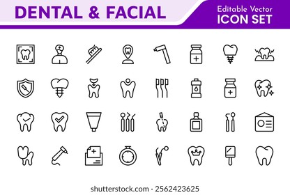 Dental Icon Set. A comprehensive collection of vibrant and professional icons for dental practices, perfect for patient communication to promote oral health awareness.