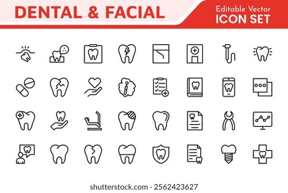 Dental Icon Set. A comprehensive collection of vibrant and professional icons for dental practices, perfect for patient communication to promote oral health awareness.