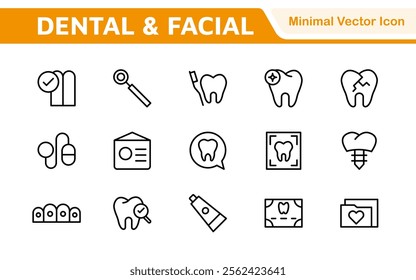 Dental Icon Set. A comprehensive collection of vibrant and professional icons for dental practices, perfect for patient communication to promote oral health awareness.