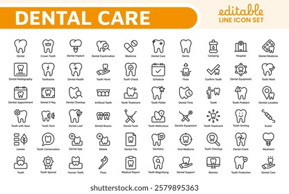 Dental Icon Set. A comprehensive collection of vibrant and professional icons for dental practices, perfect for patient communication to promote oral health awareness.