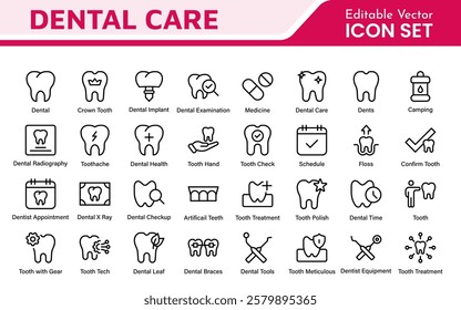 Dental Icon Set. A comprehensive collection of vibrant and professional icons for dental practices, perfect for patient communication to promote oral health awareness.