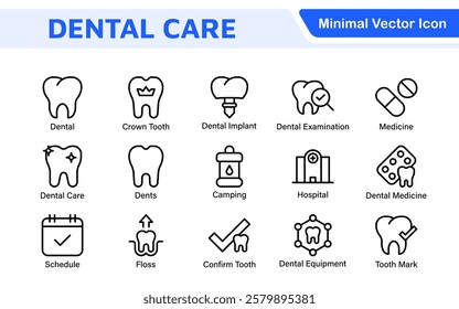 Dental Icon Set. A comprehensive collection of vibrant and professional icons for dental practices, perfect for patient communication to promote oral health awareness.