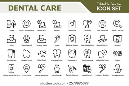 Dental Icon Set. A comprehensive collection of vibrant and professional icons for dental practices, perfect for patient communication to promote oral health awareness.