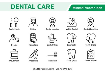 Dental Icon Set. A comprehensive collection of vibrant and professional icons for dental practices, perfect for patient communication to promote oral health awareness.