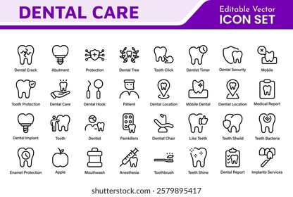 Dental Icon Set. A comprehensive collection of vibrant and professional icons for dental practices, perfect for patient communication to promote oral health awareness.